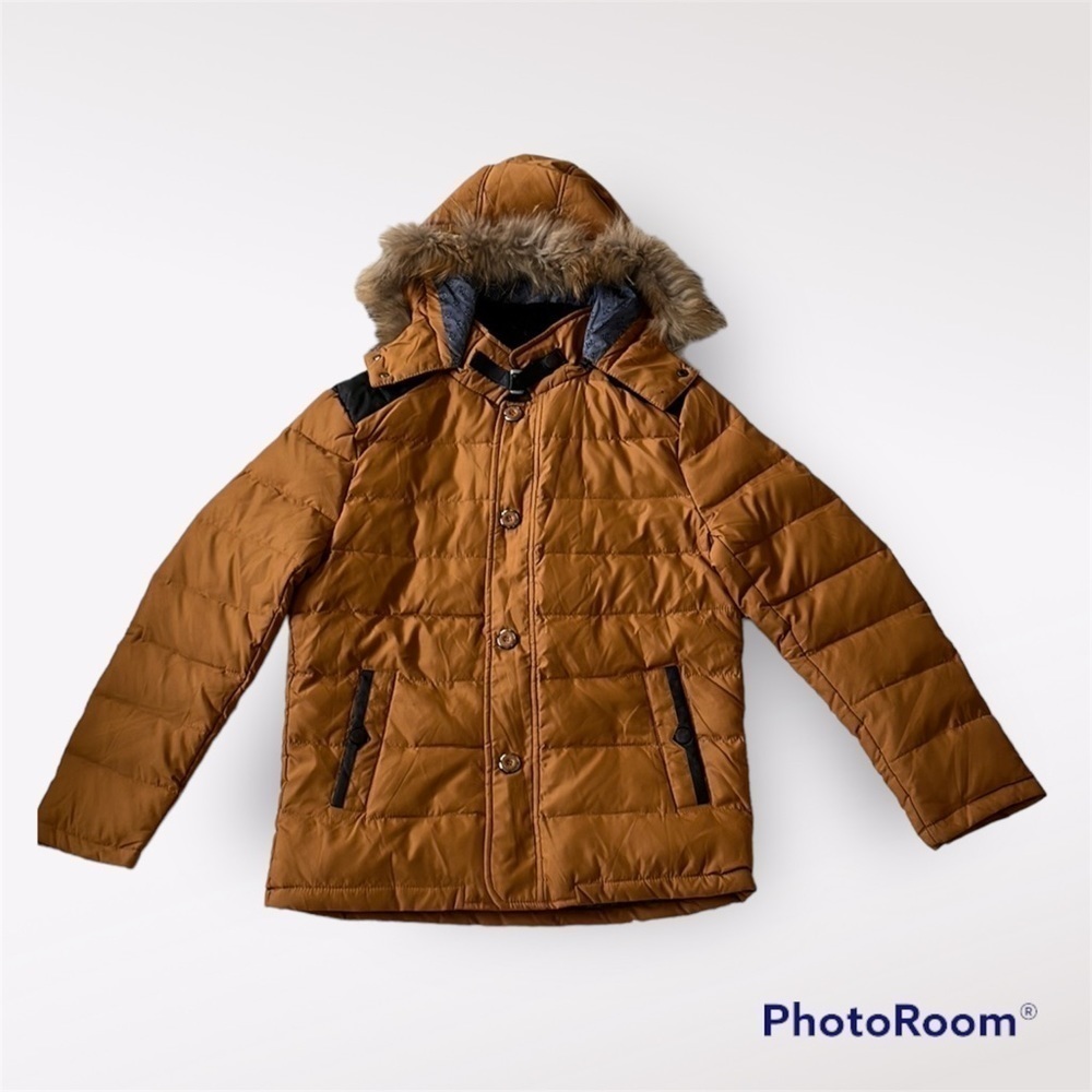 A.F.S Jeep Men’s zip up faux fur coat in golden yellow size Medium